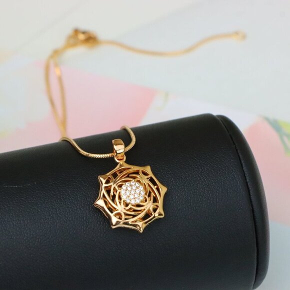 "Rose Gold Geometric Pendant with CZ Center Stylish Charm, XPPT1441 - Picture 5 of 13